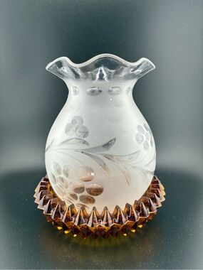 Etched Frosted Glass lantern top with Indiana Amber glass Base DIY Fairy Lamp
